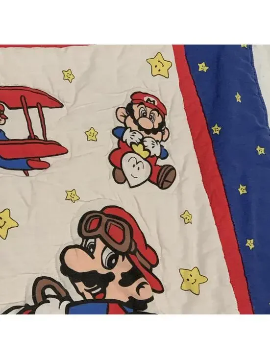 Vintage Super Mario Nintendo Baby Blanket Quilt Comforter 32”x41” crib size - Picture 7 of 9